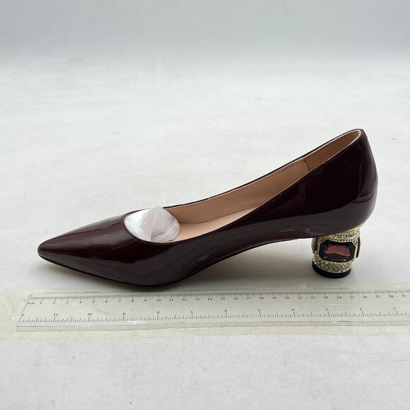 FSJ Brown Bridal Pointed Toe Chunky Low Heel Crystal Pumps Slip on Wedding Shoes - Picture 2 of 8